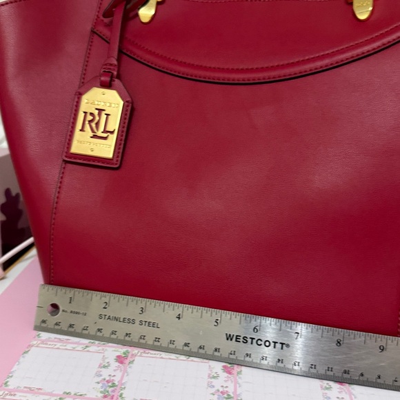 Ralph Lauren Deep Red Leather Tote with Gold Accents - Picture 9 of 12